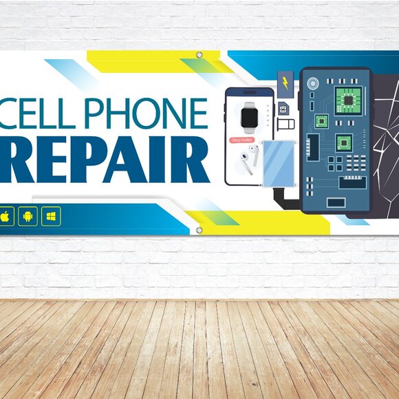 CELL PHONE REPAIR Generic Vinyl Banner 5ft Sign Shop Signage Kiosk Store Display - Picture 1 of 5